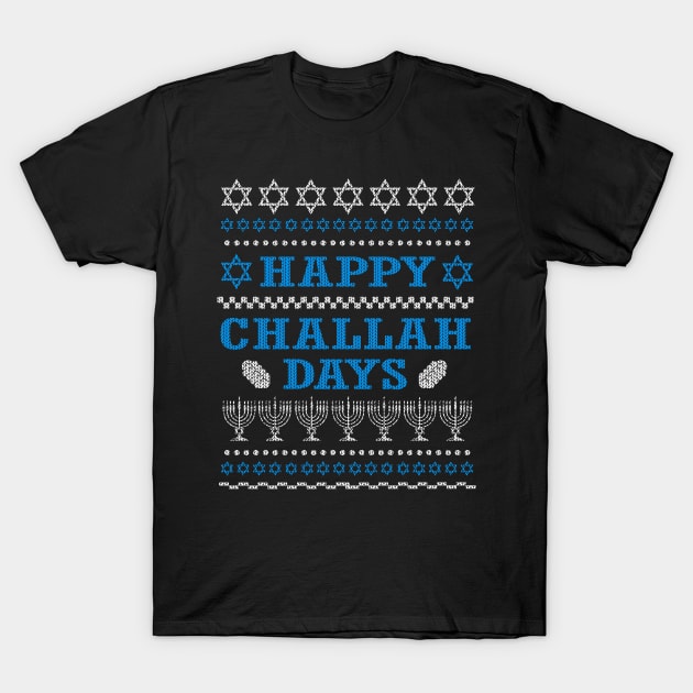 Happy Challah T-Shirt, Funny Jewish Hanukkah Ugly Sweater T-Shirt by jaybeebrands